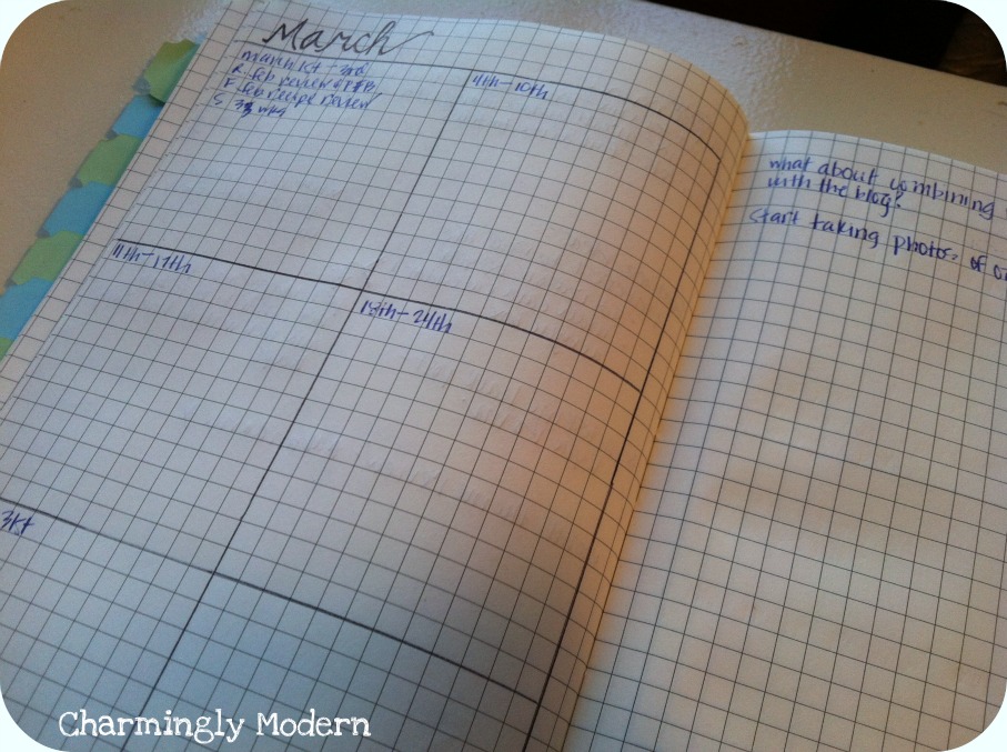 Set up calendar deals in moleskine notebook