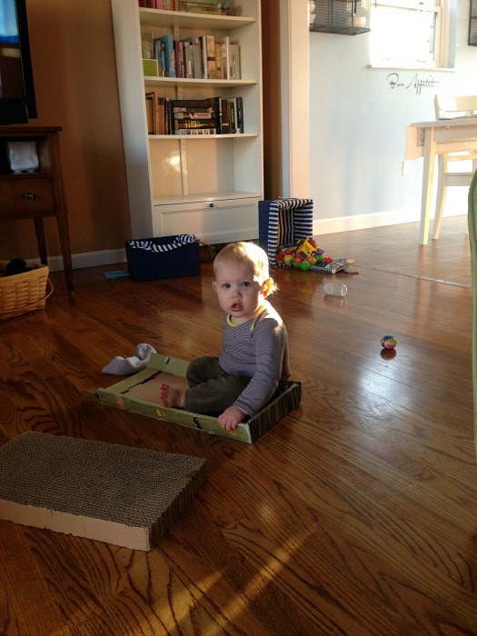 baby in cardboard