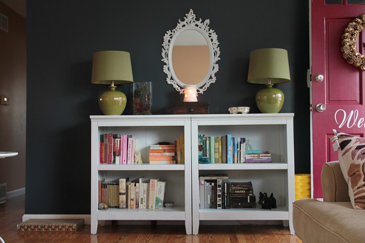 bookshelves in living room