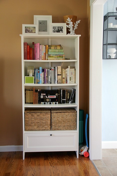 tall bookshelf in living room