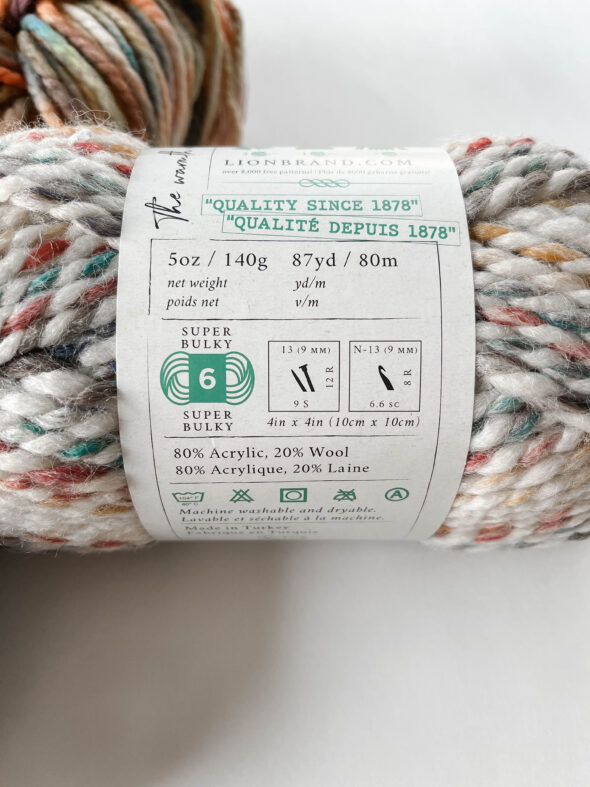 Lion Brand Wool Ease Thick and Quick yarn label